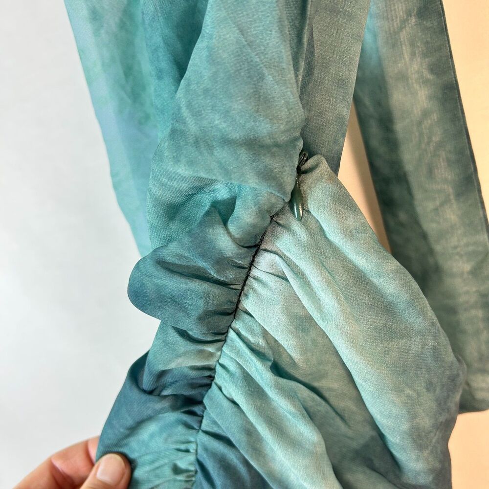 Peppermayo NWOT Teal Watercolor Plunge Halter Backless Mini Dress Size 2 - Picture 8 of 15